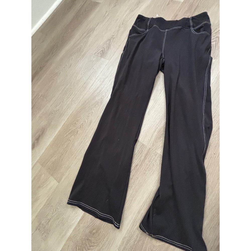 Black Flared Yoga Pants with White Contrast Stitching and Pockets